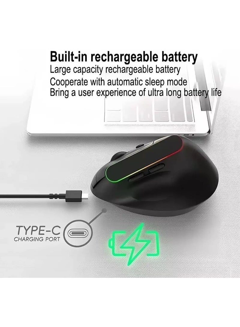 جي ديل ماوس لاسلكي W925P RGB عمودي ثنائي الوضع بلوتوث / 2.4 جيجا هرتز - بطارية قابلة للشحن مع زر تشغيل/إيقاف - دقة قابلة للتعديل حتى 4800 نقطة في البوصة - إضاءة RGB - متوافق مع ماك وويندوز | أسود - Image 5